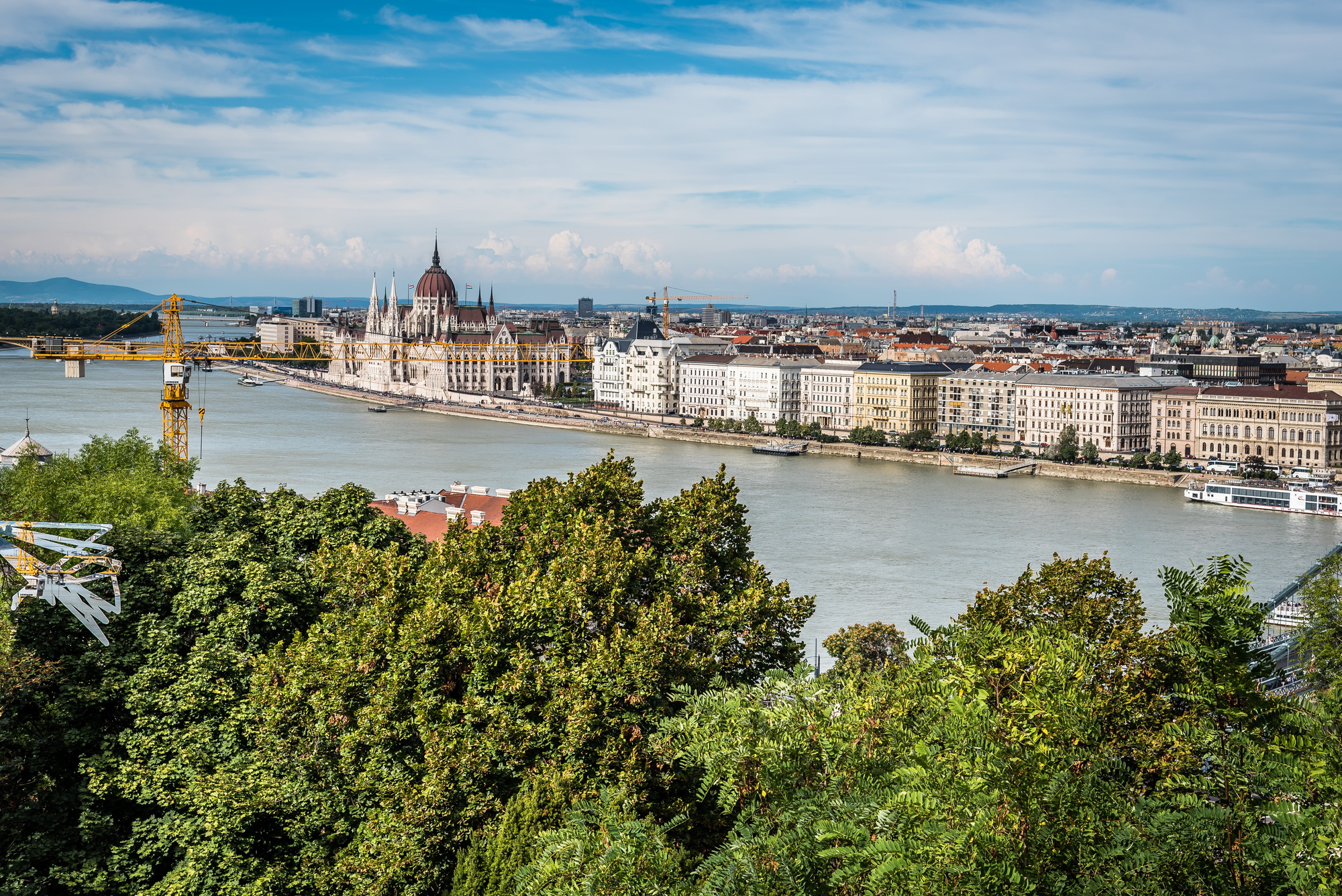 Aerial view of Budapest riverfront